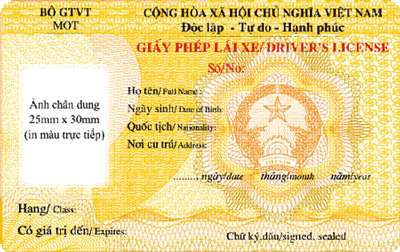 Mặt trước mẫu giấy phép lái xe mới